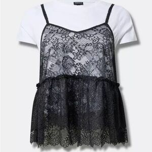 Torrid Black and White Lace Camisole Top